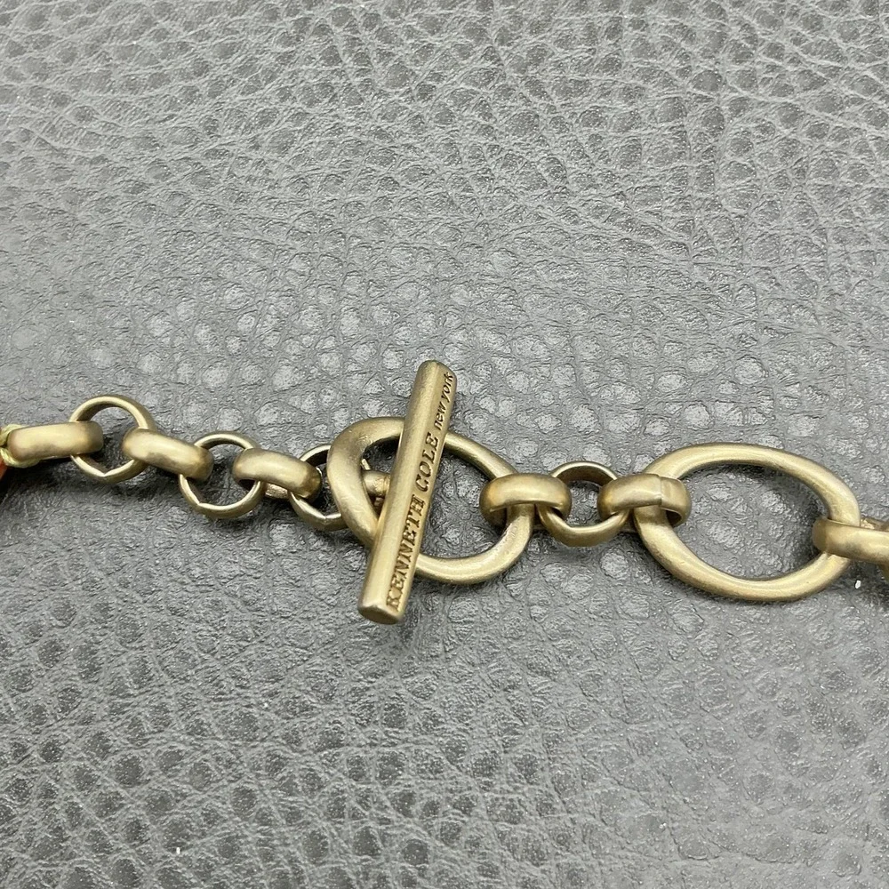 Kenneth Cole New‎ York Necklace Brown Wood Beads Gold Tone Chain Toggle Clasp